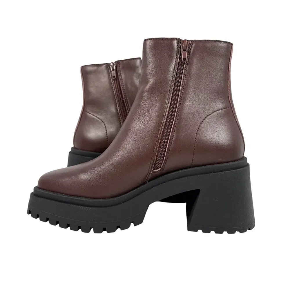 Steve Madden‎ Fella Platform Boots Womens 7.5 M Brown Leather Chunky Heel Zipper